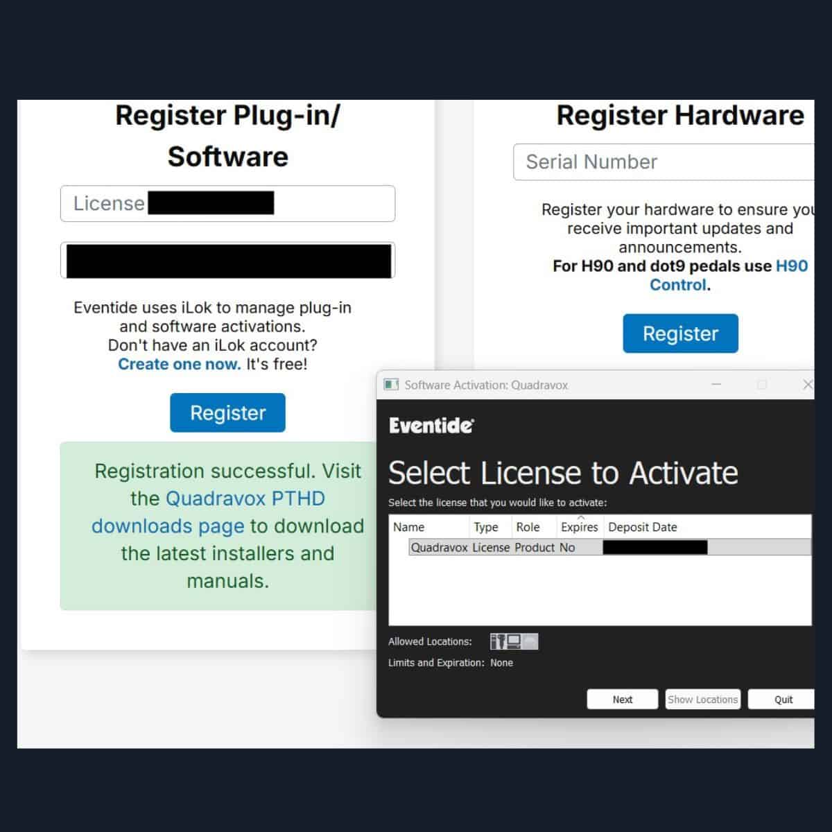 Quadravox 2 License activation field in Quadravox.